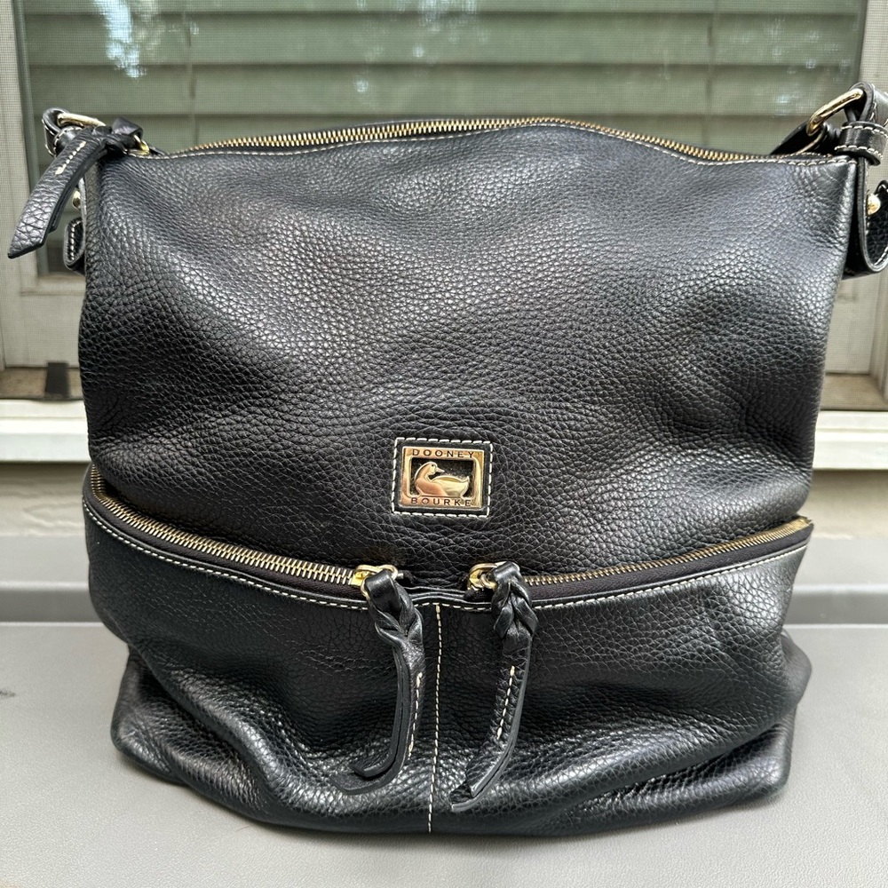 Dooney & Bourke Shopper Tote Black Leather Hobo Large Shoulder Bag Purse Vintage